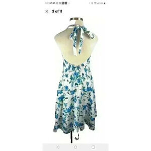 Grace Karin Blue White Floral Halter Dress Size Small Swing Rockabilly Pinup EUC
